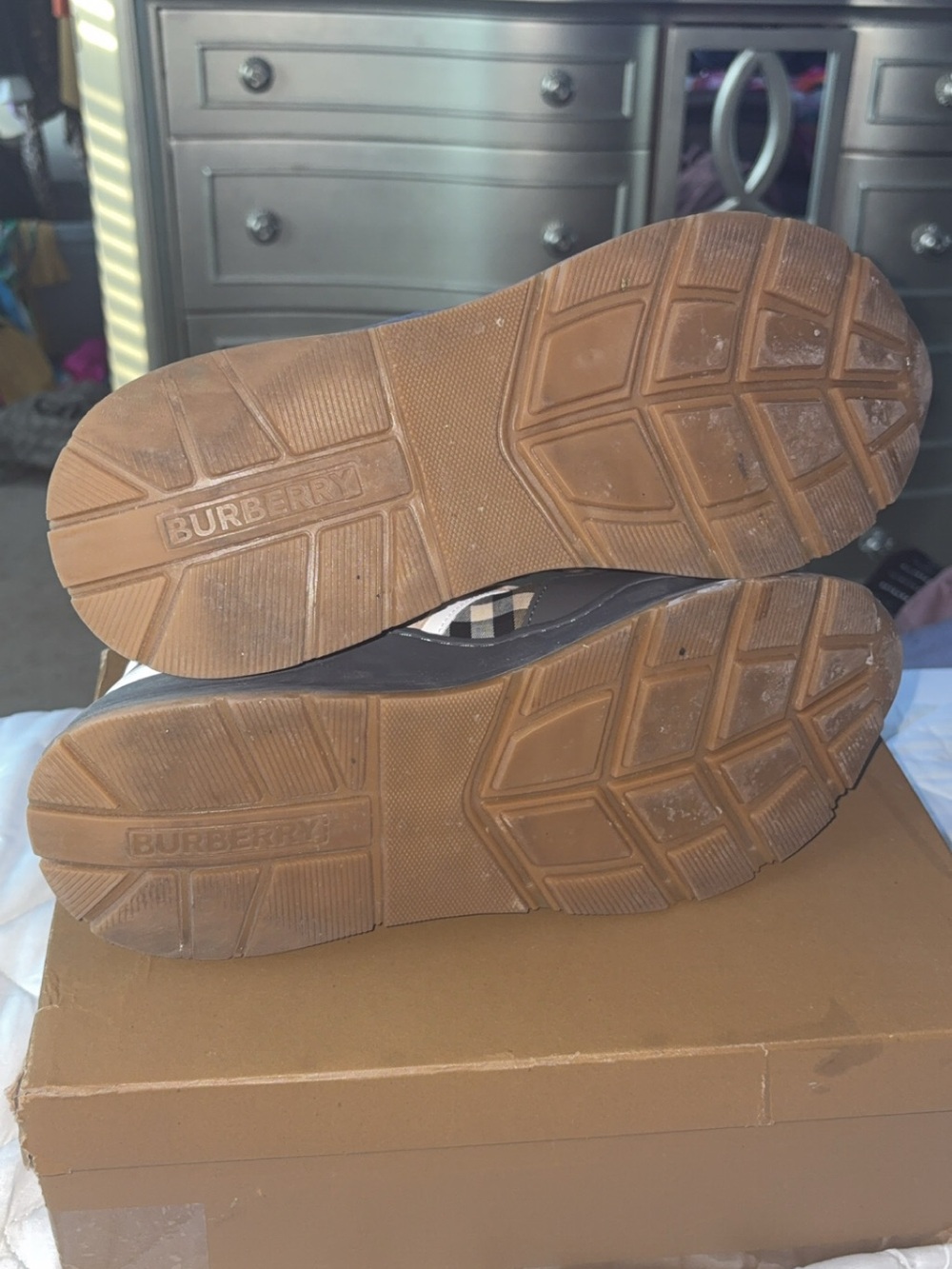 Burberry Beige, Gray & Black Check Kids Sneakers - Picture 3 of 6